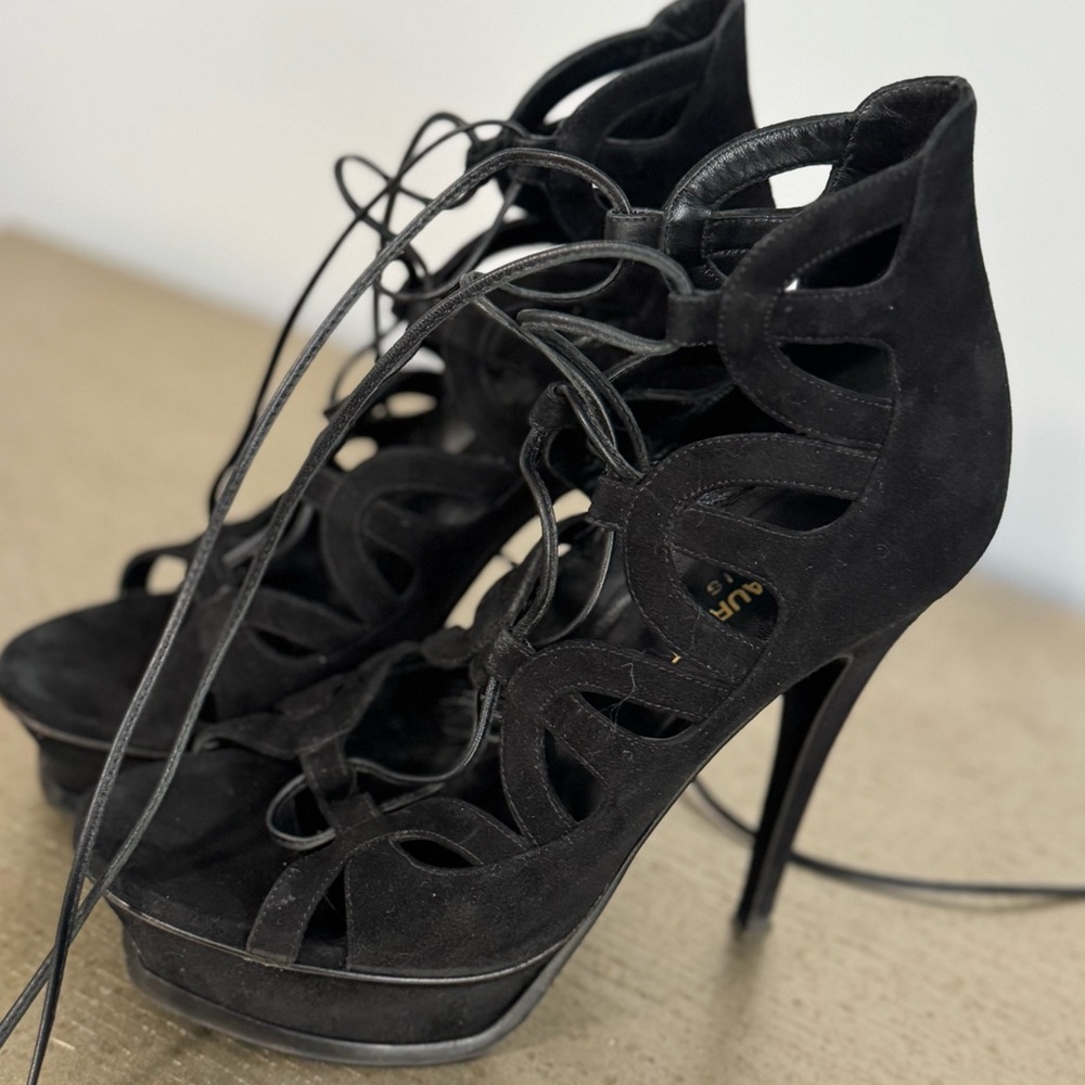Saint Laurent YSL platform sandals. Size 8 black suede.